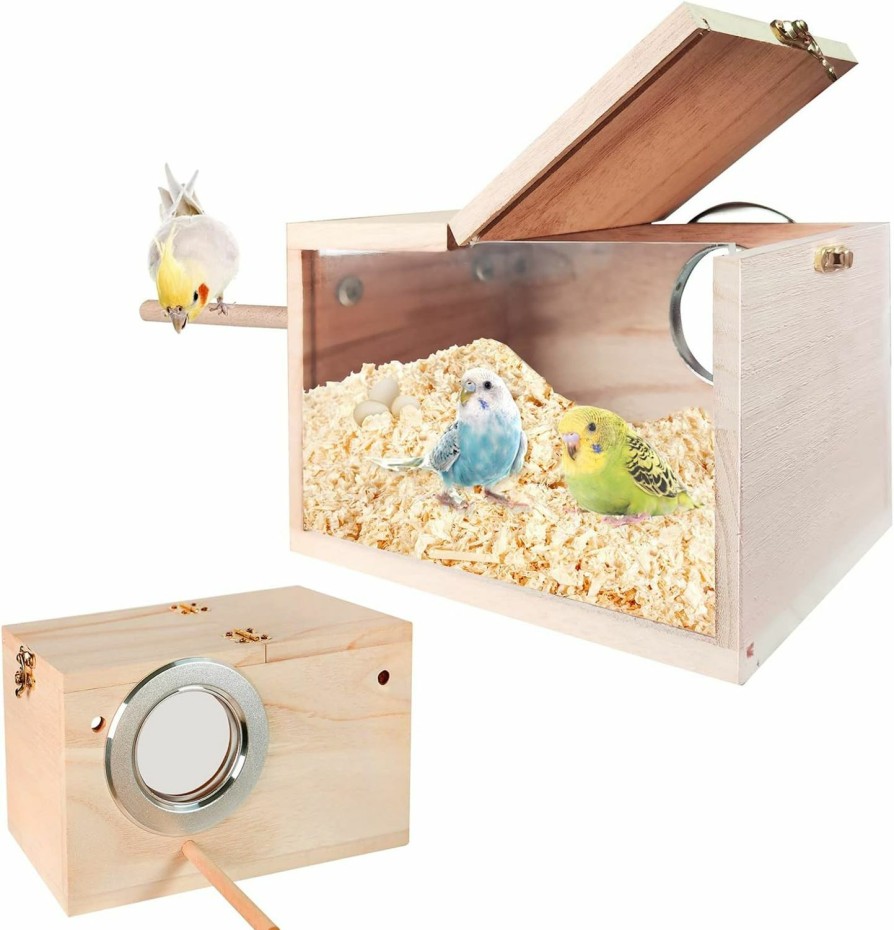 Pet Bird NEOGULY | Parakeet Nesting Box, Transparent Bird Box Bird Nests For Cages Nest Box With Perch Wood Bird Cage House Nidos Para Pajaros Periquitos For Lovebirds Cockatiel Budgie Conure Parrot