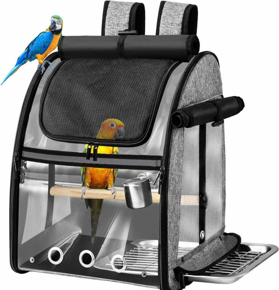 Pet Bird SUERTREE | Suertree Bird Carrier Bag With Indestructible Stainless Steel Mesh, Bird Travel Cage With Stand, Easy To Clean Backpack For Parrot, Portable Bird Travel Bag, Pet Transparent Breathable Travel Cage