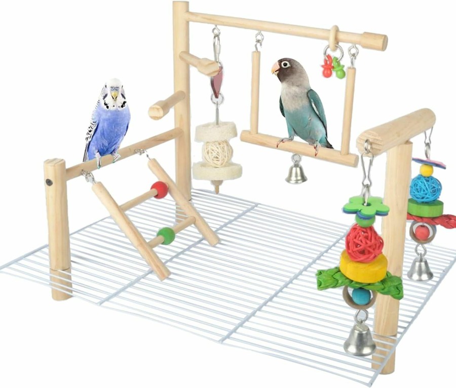 Pet Bird Wondwo | Small Bird Playground For Top Of Cage Tree Bird Stands For Parrots Bird Play Ground Outside Bird Cage Toys Outside Bird Cage Accessories Top Bird Cage Perch Parakeet Perch For Bird Cage