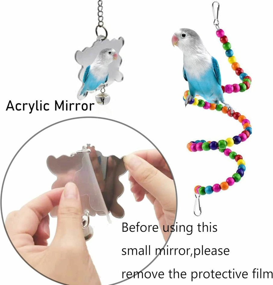 Pet Bird ESRISE | Bird Parakeet Cockatiel Toys, Esrise Natural Wood Hanging Bell Pet Bird Cage Hammock Swing Climbing Ladders Wooden Perch Mirror Chewing Toy For Budgerigar, Conures, Love Birds