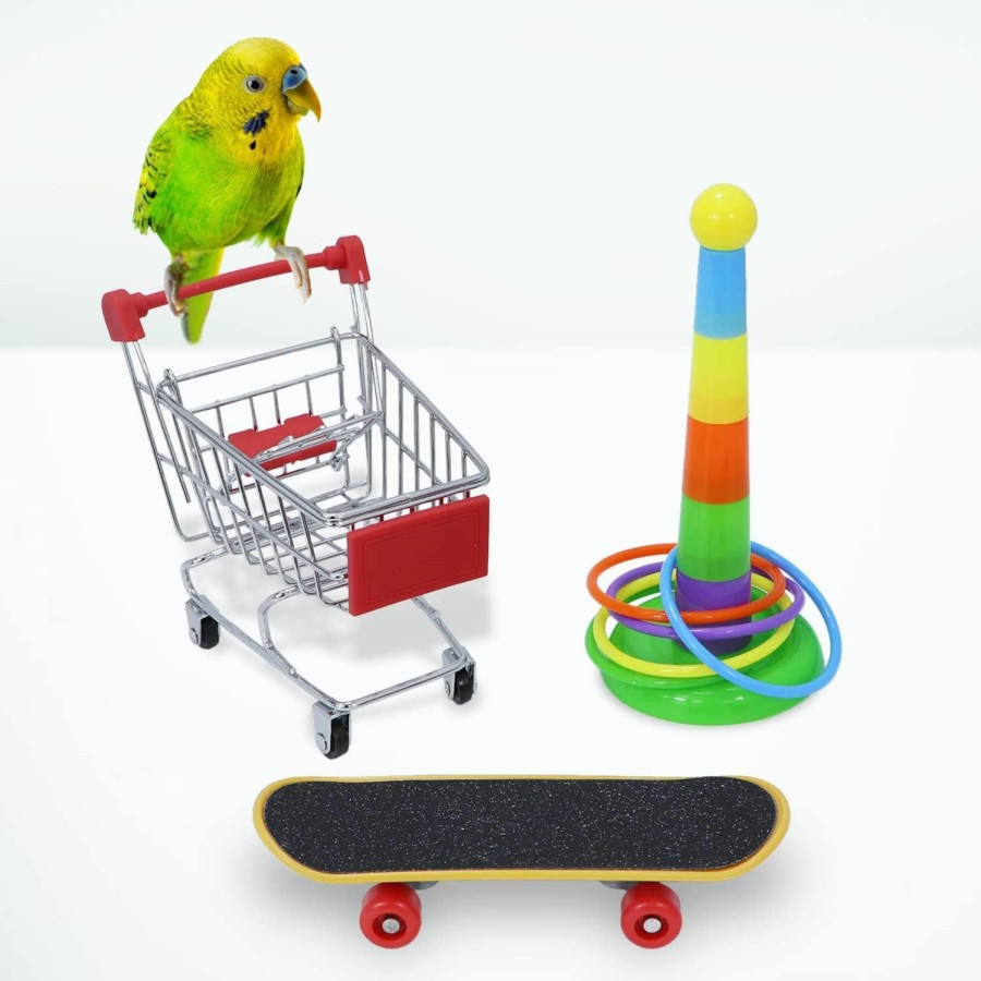 Pet Bird Wontee | Wontee Bird Toys Mini Shopping Cart Skateboard Ring Toy For Playing And Training Of Budgies Cockatiels Caique Quaker Parrot Conures (3 Pack)