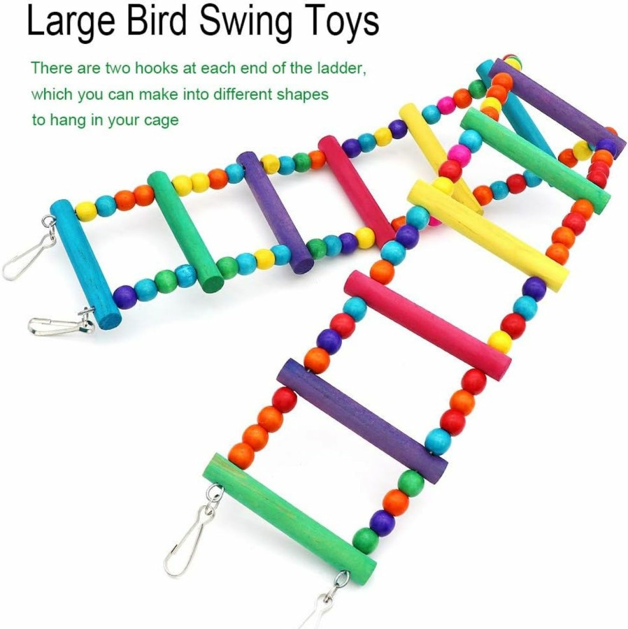 Pet Bird PETUOL | Petuol Bird Toys, Large Bird Swing Toys, 3 Pcs Parrot Toys Chewing Wood With Bells Toys For Small Macaws Cockatoos, Alexandrine Parakeet, African Grey Parrot And Variety Of Medium Amazon Parrots