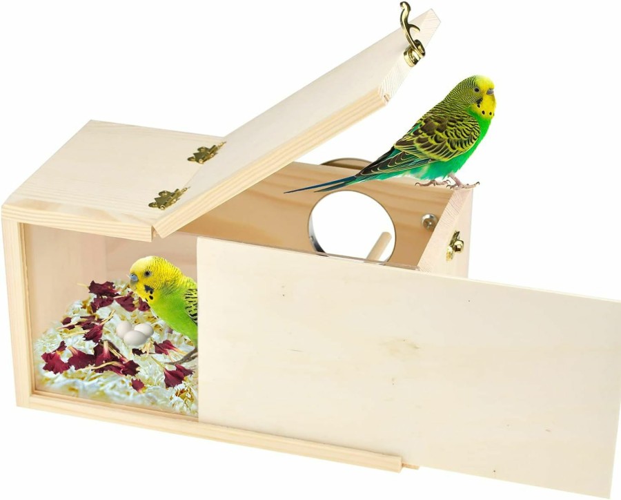 Pet Bird Generic | Shurung Parakeet Nesting Box Cockatiel Nesting Box Bird Nest Bird Breeding Box House Wooden Acrylic Transparent Bird Box With Detachable Wooden Board For Lovebirds Cockatiel Budgie Conure Parrot