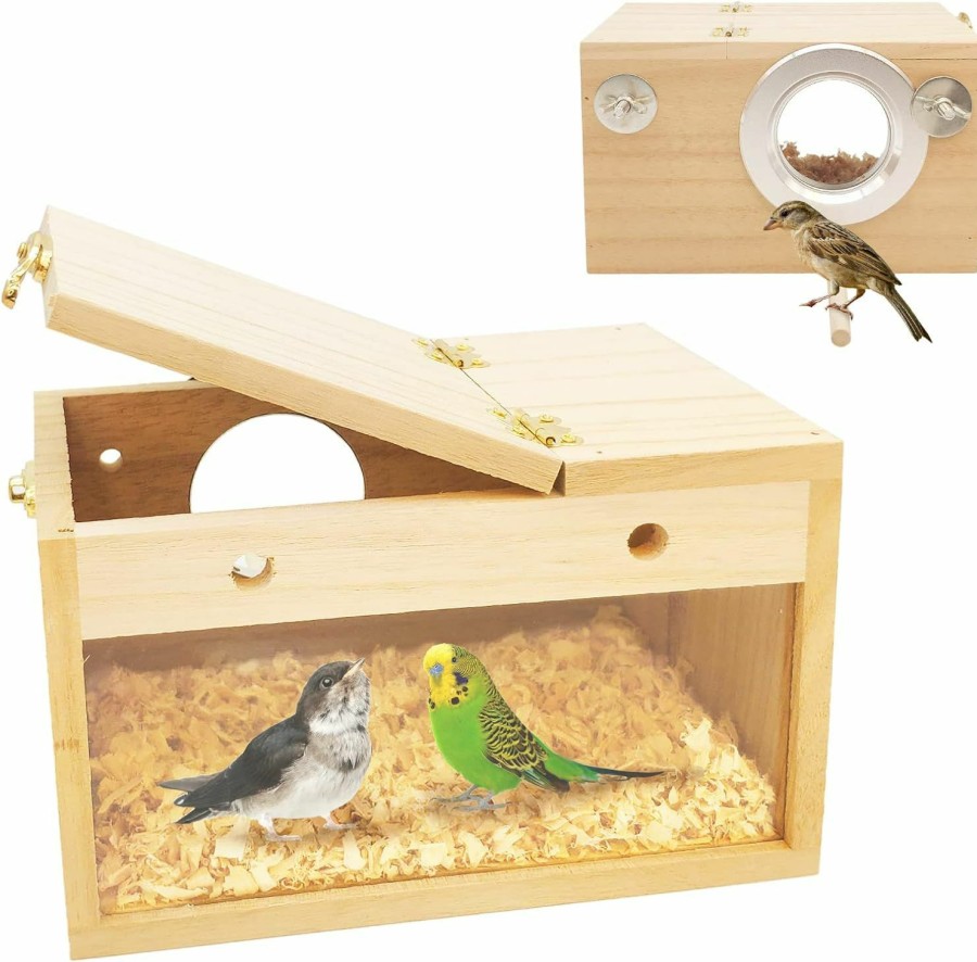 Pet Bird BNOSDM | Bnosdm Parakeet Nesting Box Transparent Bird Nest Breeding Box With Perch Wood Bird House For Cage Cockatiel Budgie Lovebirds Conure Finch Parrot Small To Medium Birds (S)