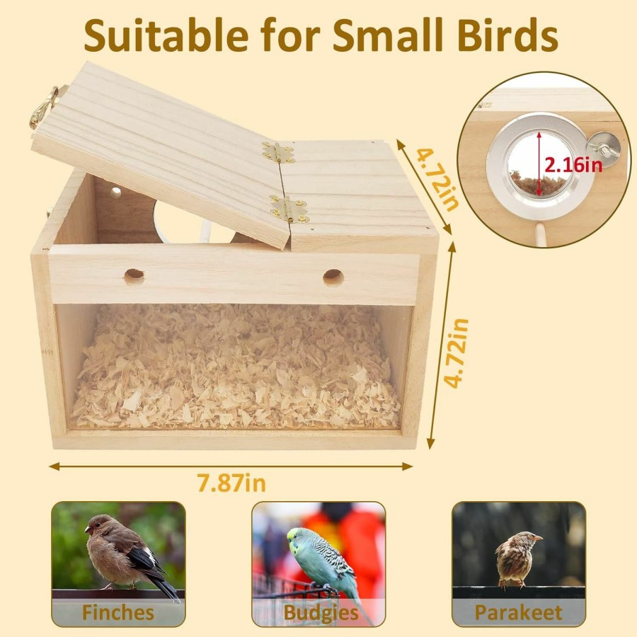 Pet Bird BNOSDM | Bnosdm Parakeet Nesting Box Transparent Bird Nest Breeding Box With Perch Wood Bird House For Cage Cockatiel Budgie Lovebirds Conure Finch Parrot Small To Medium Birds (S)