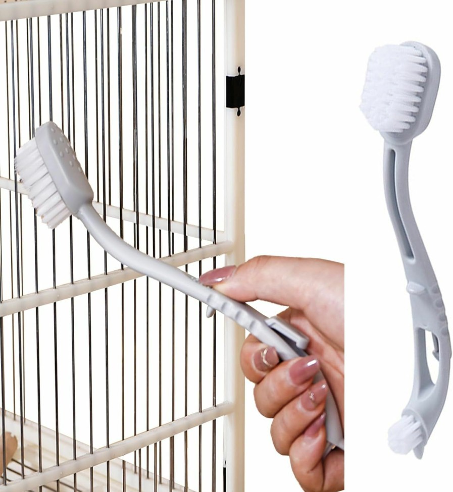 Pet Bird MANON ROSA | Manon Rosa Bird Cage Cleaner With Two Brush Heads Long Handle Tool For Cleaning Bird Parrot Cages Kennels Perches